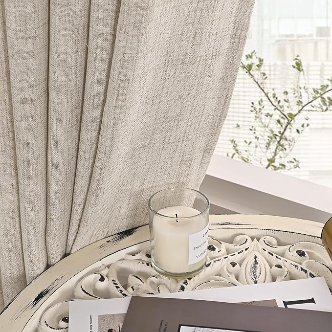 YoungsTex Natural Linen Curtains 63 Inch Length 2 Panel Linen Textured Curtains with Bronze Grommet Light Filtering Window Drapes for Living Room, 60 X 63 Inch