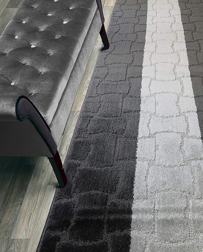 Custom Length Hallway Runner Rug,Slip Resistant,Puzzle Anthracite, 26 Inch X 12 feet, Sold and Priced Per Foot