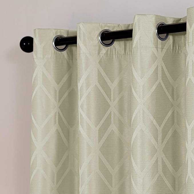 Amazon Basics Jacquard 2-Piece 100% Blackout Curtains, Living Room and Bedroom Drapes, Thermal Insulated Window Treatment, 42"x95", Beige