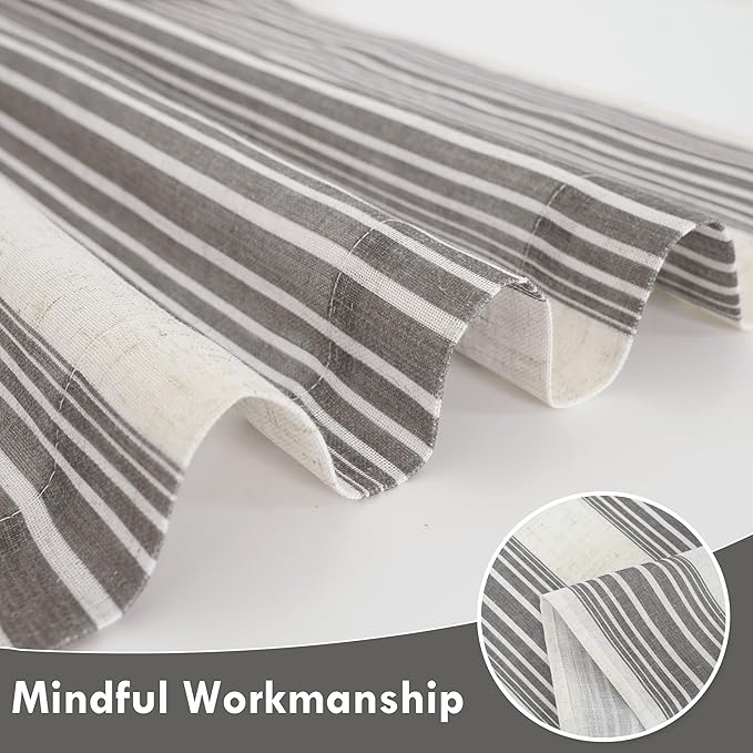 DriftAway Farmhouse Vertical Striped Linen Blend Textured Light Filtering Semi Sheer Curtains for Living Room Bedroom 63 Inches Long Drapes 2 Panels Broad Striped Gray