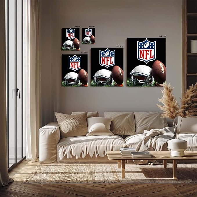 B.B.F MAKE American Football Canvas Wall Art Super Champions Bowl Poster Rugby Oil Painting Canvas Wall Decor Sports Picture Boys Gift Modern Bedroom Living Room Dorm Home Decoration, Framed 16x20inch