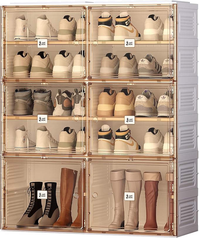ANTBOX Portable Shoe Rack Organizer for Closet Entryway, Stackable Sneaker Storage Shoe Cabinet with Magnetic Clear Door, Large Plastic Storage containers Bins with Lids 5 Tiers 20 Pairs