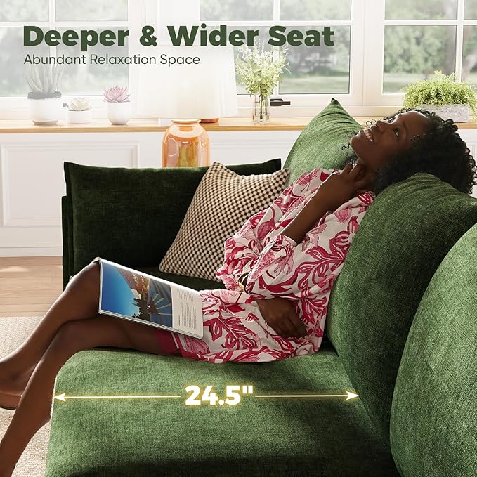 ABCASA Luxury Modular Sectional Sofa, L-Shaped 3-Seat Couch with Storage Ottoman Deep Seat & Reversible Chaise Lounge Chenille Green for Compact Spaces, Apartments, Dorm