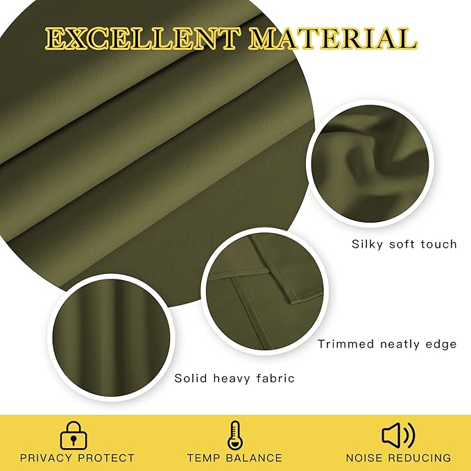 NICETOWN Blackout Short Curtain 63 inches Long for Windows, Thermal Insulated Curtain Grommet Room Darkening Window Treatment for Bedroom/Living Room, 1 Panel, W46 x L63, Olive Green