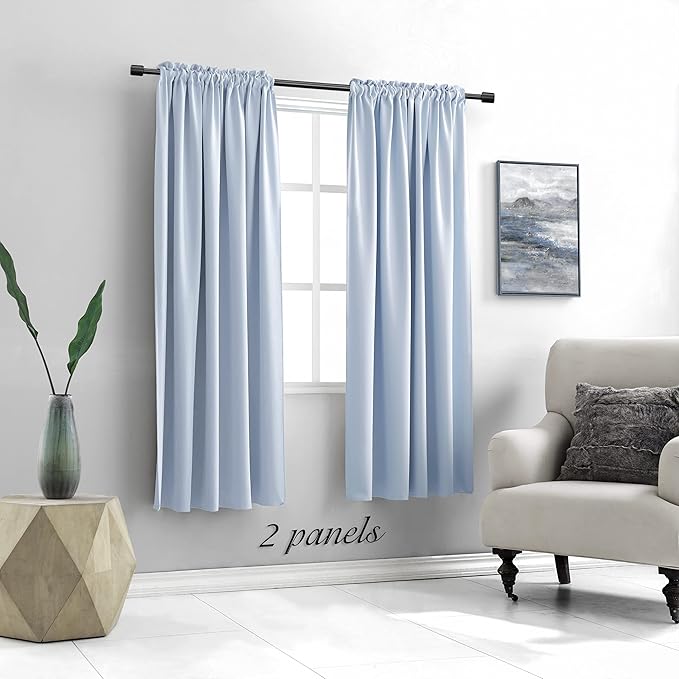 DONREN Light Blue Cerulean Room Darkening Thermal Insulated Curtains Drapes for Nursery,Rod Pocket Blackout Curtains for Bedroom(2 Panels,42 inches Wide by 63 inches Long)