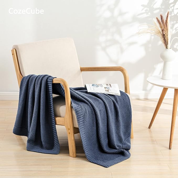 CozeCube Blue Throw Blanket for Couch, Soft Cozy Cable Knit Throw for Bed Sofa Living Room, Lightweight Warm Decorative Farmhouse Christmas Blanket, 50"x60", Dusty Blue