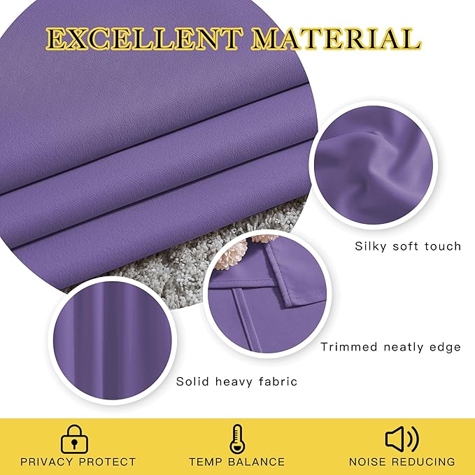 NICETOWN Room Darkening Curtains for Doorway 78" L Lilac Purple, Grommet Light Blocking Window Treatments Blackout Privacy Drapes for Living Room/Kids Room, 2 Panels, W52 x L78