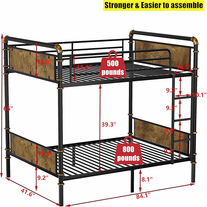 Upgraded & Stronger Heavy Duty Metal Twin XL Over Twin XL Bunk Bed for Adults & Teens, Thickened More Stable Safer Bunkbeds (Greater Weight Capacity)