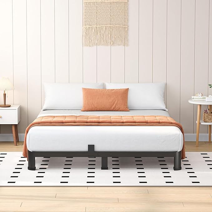 4 Inch Queen Heavy Duty 3500 lbs Bed Frame with Round-Corner Legs & Anti-Squeak Design – Quick Assembly Metal Platform, No Box Spring Needed