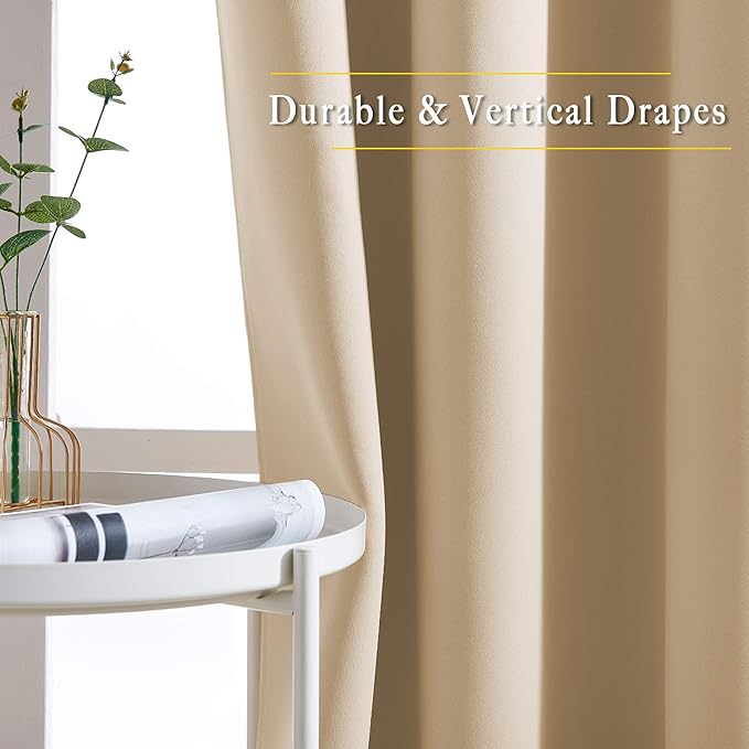 NICETOWN Blackout Draperies Curtains Panels - Window Treatment Thermal Insulated Solid Grommet Blackout Curtains/Panels/Drapes for Bedroom (Biscotti Beige, Set of 2, 46 by 90 Inch)