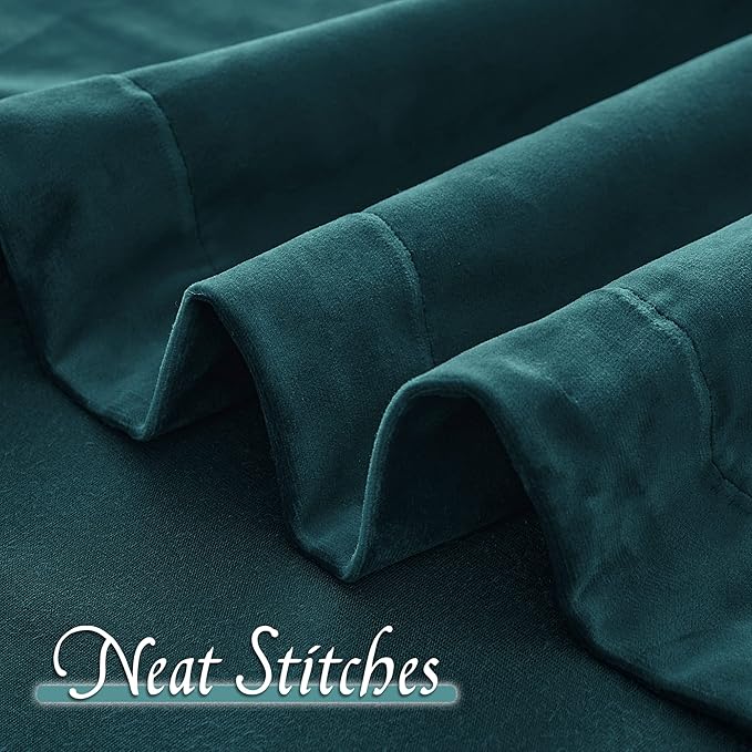 RYB Home Teal Velvet Curtains 84 inch Length - Super Soft Durable Window Drapes Plush Velvet Room Darkening Backdrop for Nursery Playroom Bedroom, Peacock Blue, W52 x L84 inches, 2 Panels