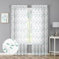 Tollpiz Teal Blue Leaf Sheer Curtain Leaves Embroidered Bedroom Curtains Rod Pocket Voile Window Treatment for Living Room, 54 x 95 inches Long, Set of 2 Panels