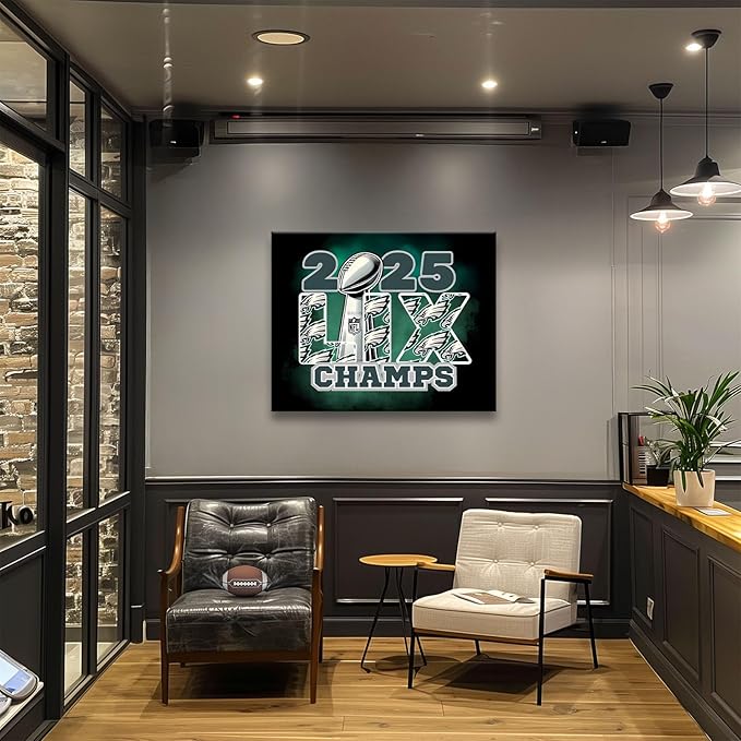 B.B.F MAKE 2025 Super Canvas Bowl Wall Art Champions Eagles Poster Print Philadelphia Oil Painting Canvas Wall Decor Sports Stars Picture Modern Bedroom Living Room Home Decoration, Framed 8x10inch