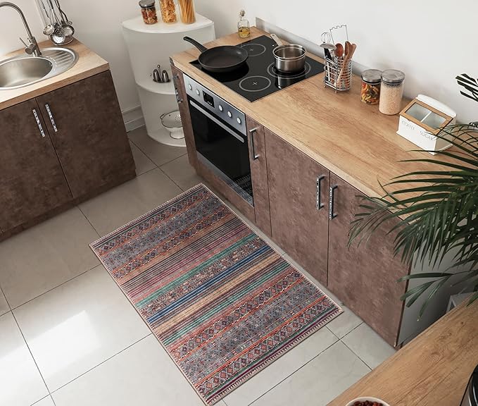 Keen Home Design 2x3 Rug - Machine Washable Entry Rug with Non-Slip Backing, Ideal for Enteryway, Kitchen, Bathroom, Laundry Room - Vintage, Easy Clean, Durable, Low Pile Rug - (2' x 3')