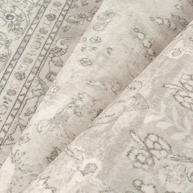 Beige 2x3 Area Rug Washable Vintage Small Carpet for Entryway Kitchen Soft Retro Floral Low Pile Thin Door Mat Non Slip Central Medallion Throw Rug for Bathroom Office Bedroom Dining Room