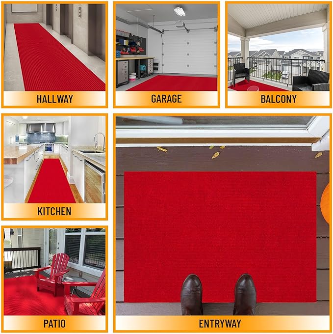 Ottomanson 3'11" x 47' Hallway Runner with Scraper Pile - Extra Durable Non-Slip Rug Mat for Indoor & Outdoor Use - Ideal for Kitchen, Entryway & Garage - High-Traffic Carpet, Red