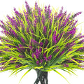 20 Bundles Artificial Plants Outdoor Fake Monkey Grass with Flowers (Fuchsia)