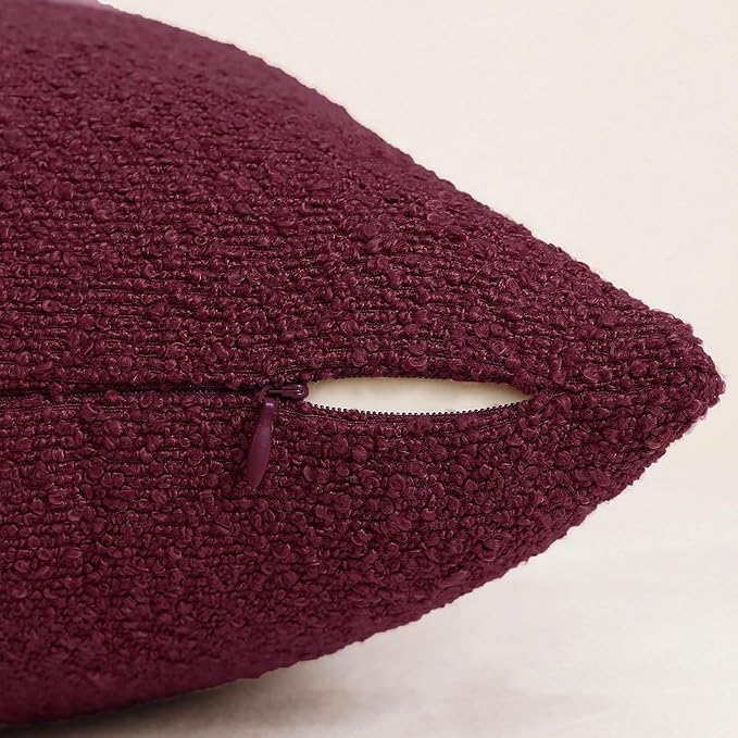 Jeneoo Burgundy Red Decorative Square Thick Throw Pillow Covers Fine Textured Boucle Couch Cushion Cases for Home Livingroom Sofa Decor, Set of 2, 20 x 20 Inch