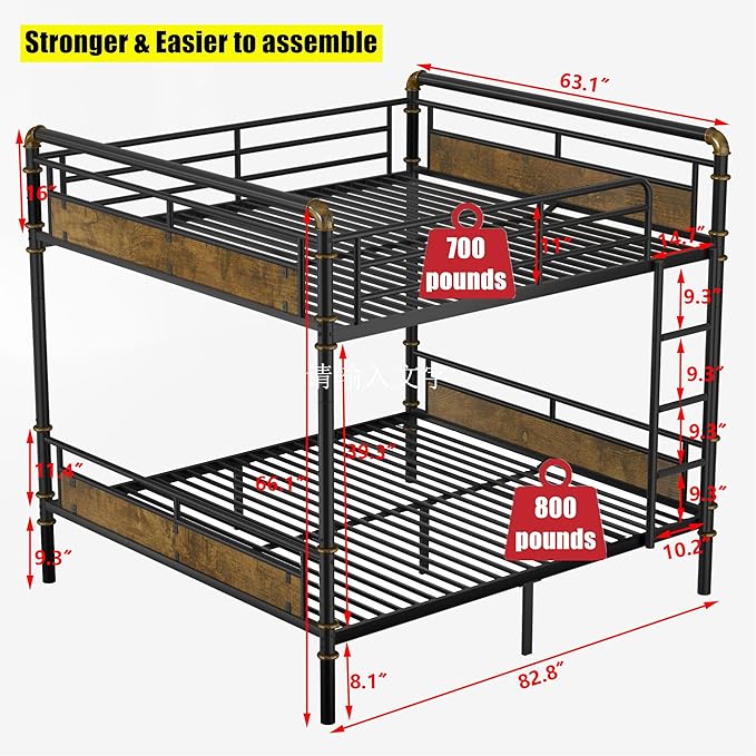 SIGONE Stronger & Safer Heavy Duty Queen Over Queen Size Bunk Bed for Adults Teens, Thickened More Stable Metal Bunkbed Frame (Greater Weight Capacity) (Queen Over Queen)
