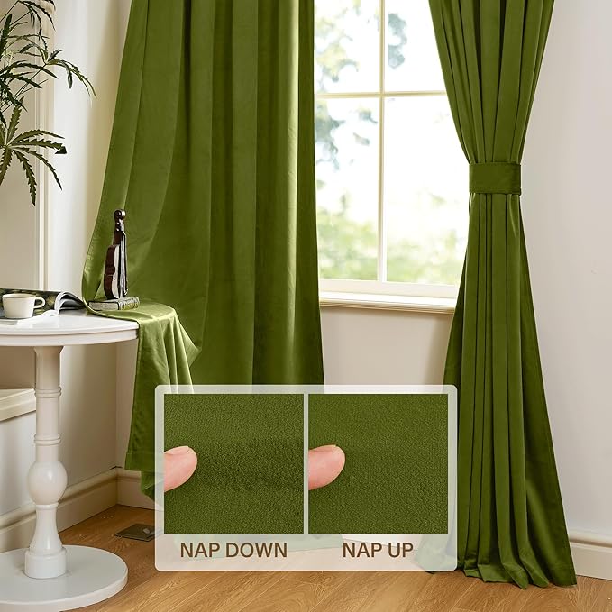 StangH Olive Green Curtains for Bedroom, Rod Pocket Room Darkening Window Drapes Christmas Holiday Home Decoration for Party Backdrop/Living Room, W52 x L90, 2 Panels