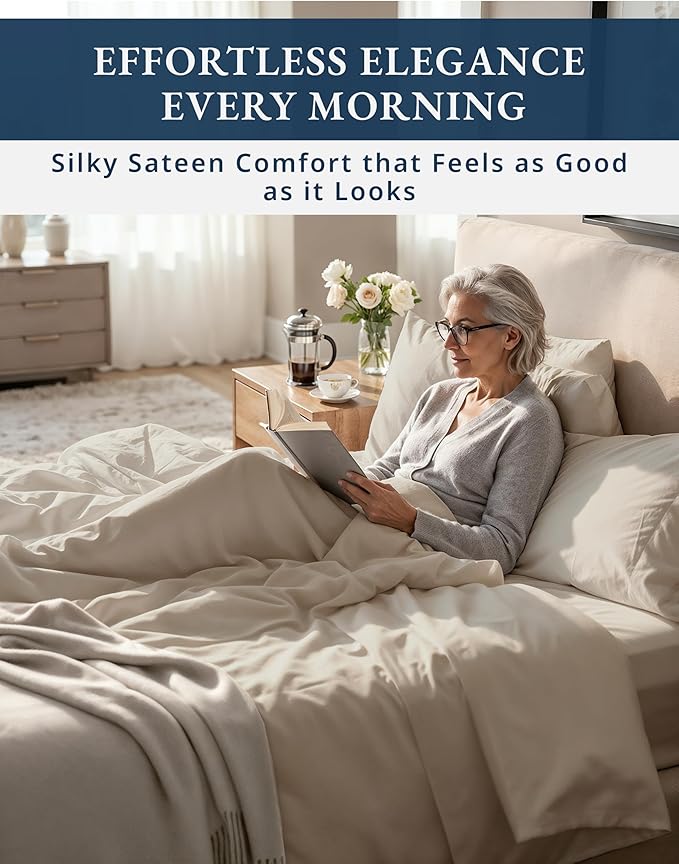 100% Egyptian Cotton King Sheet Set – 1000 Thread Count Naturally Cooling & Breathable Sateen King Sheets, Authentic Long-Staple Cotton for Lasting Softness, Snug Fit 15" Deep Pocket Fitted - Taupe