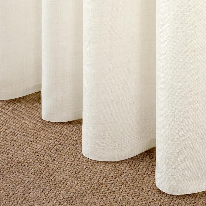 YoungsTex Ivory Linen Curtains 72 Inch Length for Living Room, Light Filtering Drapes with Bronze Grommet Rustic Semi Sheer Privacy for Bedroom Farmhouse Decorative, 52 x 72 Inch, 2 Panels