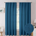 Tollpiz Short Linen Curtain Bedroom Rod Pocket Semi Sheer Curtains Burlap Light Filtering Thick Linen Drape for Living Room, 38 x 54 inches Long, Classic Blue, Set of 2 Panels