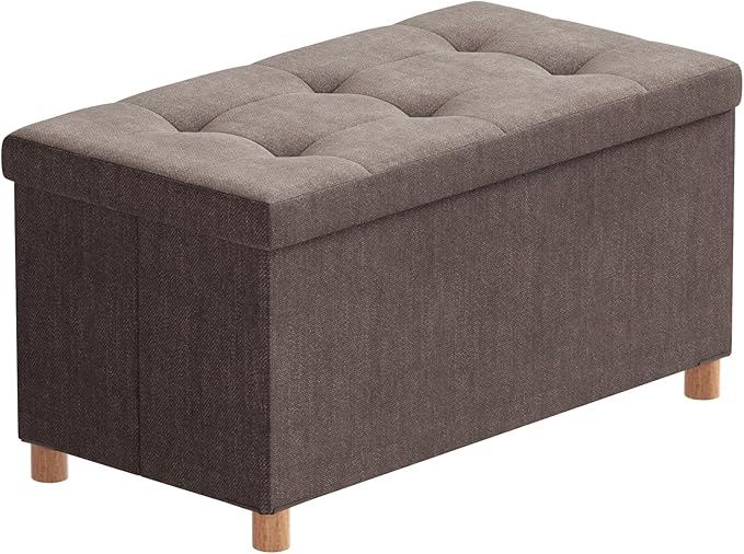 BRIAN & DANY 30 Inches Folding Storage Ottoman Bench, Ottoman with Storage Bench for Bedroom, Living Room, Entryway, Foot Rest with Legs, Brown