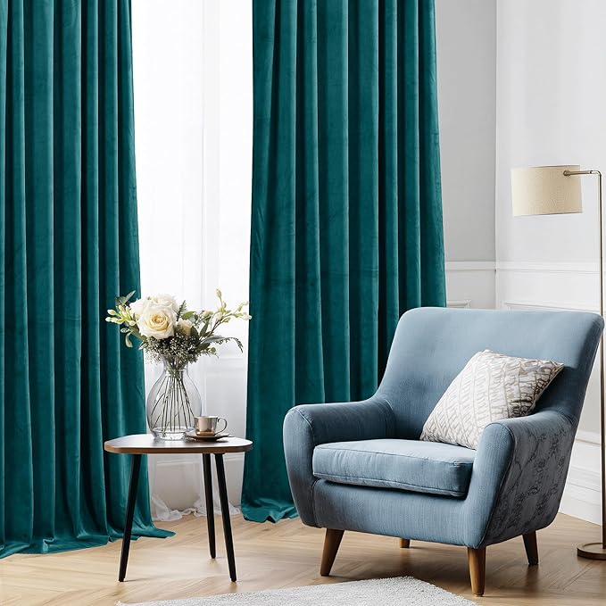 StangH Velvet Blackout Curtains Teal - Extra Long Luxury Velvet Curtains Thermal Insulated Patio Door Panels for Dining Room, Teal, W52 x L108 inches, 2 Panels