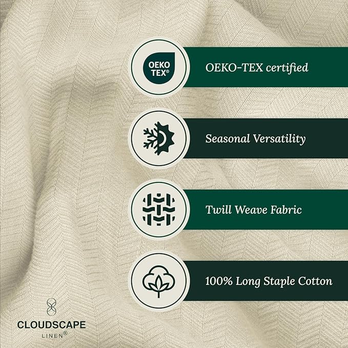 Cloud Scape Linen 100% Cotton Blanket 92x92 Fog - Cozy Herringbone Weave, Fits Up to for Full Size Beds, Breathable Softness, All-Season Warmth, Winter Blanket, for Women