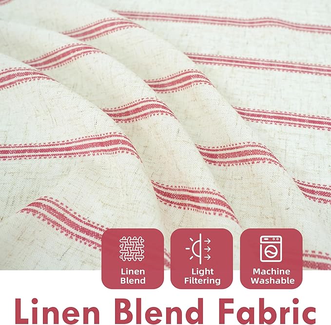 DriftAway Farmhouse Vertical Striped Linen Blend Textured Light Filtering Semi Sheer Curtains for Living Room Bedroom 108 Inches Long Drapes 2 Panels