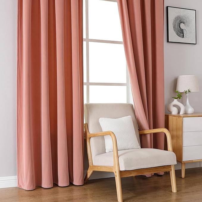 Joydeco Pink Velvet Curtains 84 inch Length 2 Panels, Luxury Blackout Rod Pocket Thermal Insulated Window Curtains, Super Soft Room Darkening Drapes for Living Dining Room Bedroom,W52 x L84 inches