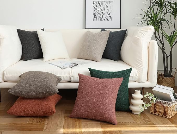 Jeneoo Black Decorative Square Thick Throw Pillow Covers Fine Textured Boucle Couch Cushion Case for Sofa Living Room Decor, Set of 1, 24 x 24 Inch