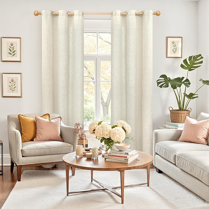 YoungsTex Beige Linen Curtains 84 Inches Length 2 Panels for Living Room, Light Filtering Semi Sheer Drapes with Grommet Privacy Natural No See Through for Bedroom, 42 X 84 Inch
