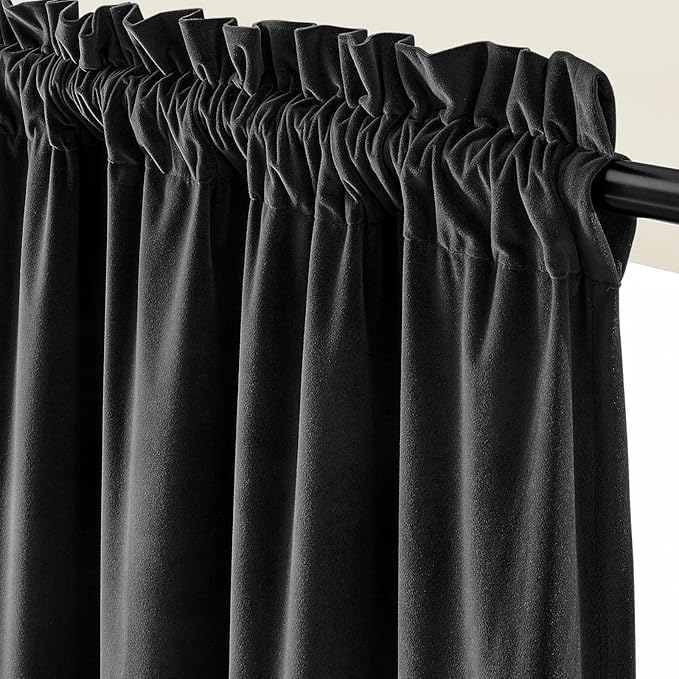 Lazzzy Velvet Blackout Curtains Thermal Insulated Room Window Drapes Super Soft Luxury Curtains for Living Room Bedroom Rod Pocket 2 Panels, Black, 42" W x 96" L