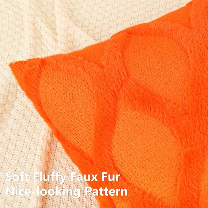 decorUhome Spring Throw Pillow Covers 16x16 Inch Set of 2, Soft Plush Faux Fur Wool Orange Couch Pillow Covers, Decorative Neutral Pillow Cases for Bed Sofa Living Room Home Decor