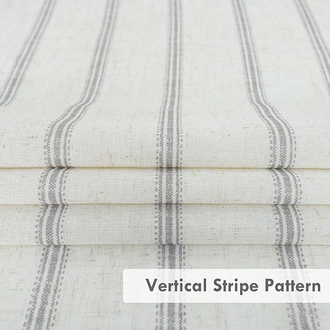 DriftAway Farmhouse Vertical Striped Linen Blend Textured Light Filtering Semi Sheer Curtains for Living Room Bedroom 36 Inches Long Drapes 2 Panels