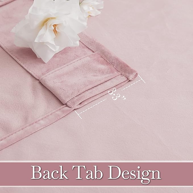 RYB HOME Pink Velvet Curtains 84 inches - Blackout Curtains for Living Room, Thermal Insulated Noise Reducing Panels Soft Luxury Window Decor for Bedroom, Blush Pink, W52 x L120 inches, 2 Panels