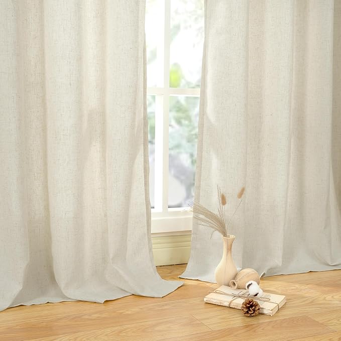 YoungsTex Beige Linen Curtains 84 Inches Long 2 Panels for Living Room, Light Filtering Semi Sheer Drapes with Grommet No See Through Privacy Window Treatments for Bedroom, 52 X 84 Inch