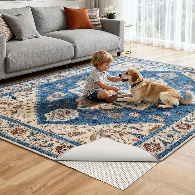 Songrey Non-Slip Rug Pad Round 8 FT, Extra Thick Carpet Pads for Hard Surfaces, Prevents Sliding and Secures Rugs, Provides Floor Protection with Comfort Cushioning