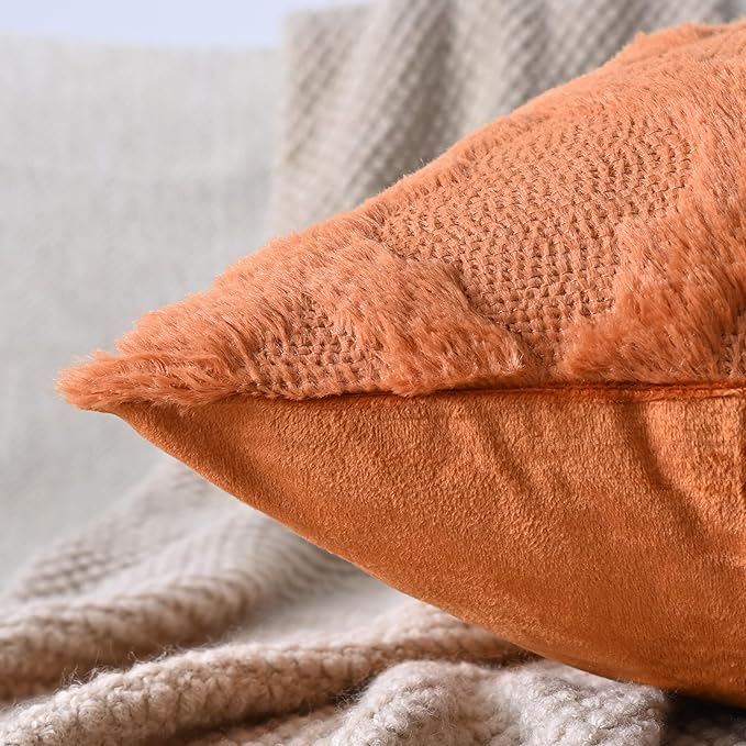 Set of 2 Soft Moroccan Throw Pillow Covers 12x20 Inch Plush Boho Decorative Pillow Cover Accent Cushion Case for Couch Sofa Bed, Burnt Orange