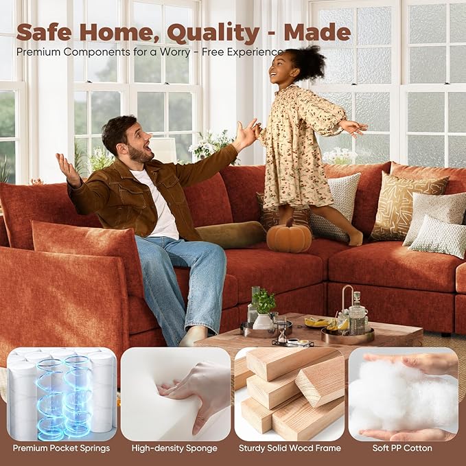 ABCASA Oversized Loveseat Sofa, Modern Modular Sectional Couch Terracotta Orange Fluffy Chenille Mid Century 2-Seat 24.5" Deep Seat for Apartment, Living Room, Bedroom