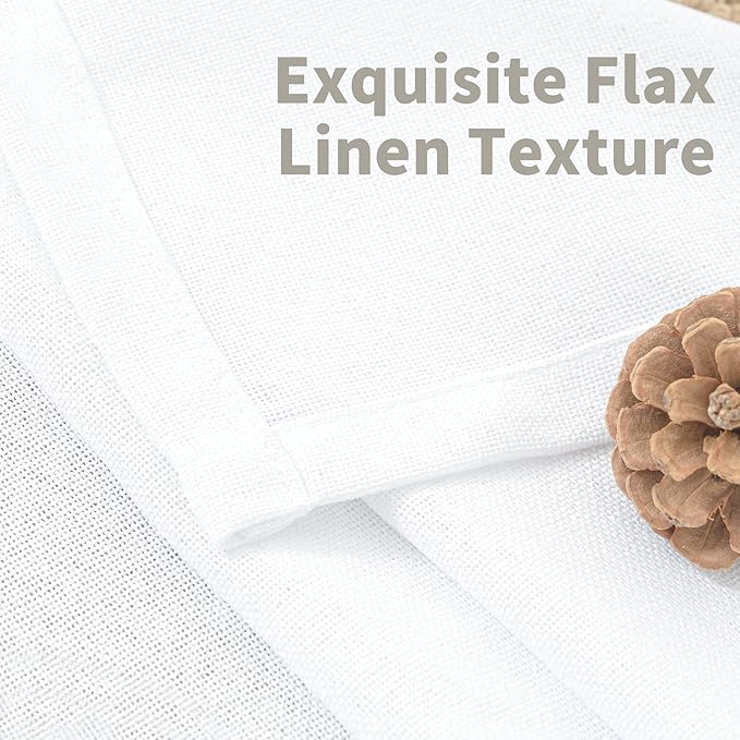YoungsTex White Linen Curtains 84 Inch Length for Living Room, Thick Semi Sheer Drapes with Bronze Grommet Netural Light Filtering Window Treatments for Bedroom Dining, 52 X 84 Inch, 2 Panels