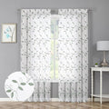 Tollpiz Sage Green Leaf Sheer Curtain Leaves Embroidered Living Room Curtains Rod Pocket Voile Window Treatment for Bedroom, 54 x 72 inches Long, Set of 2 Panels