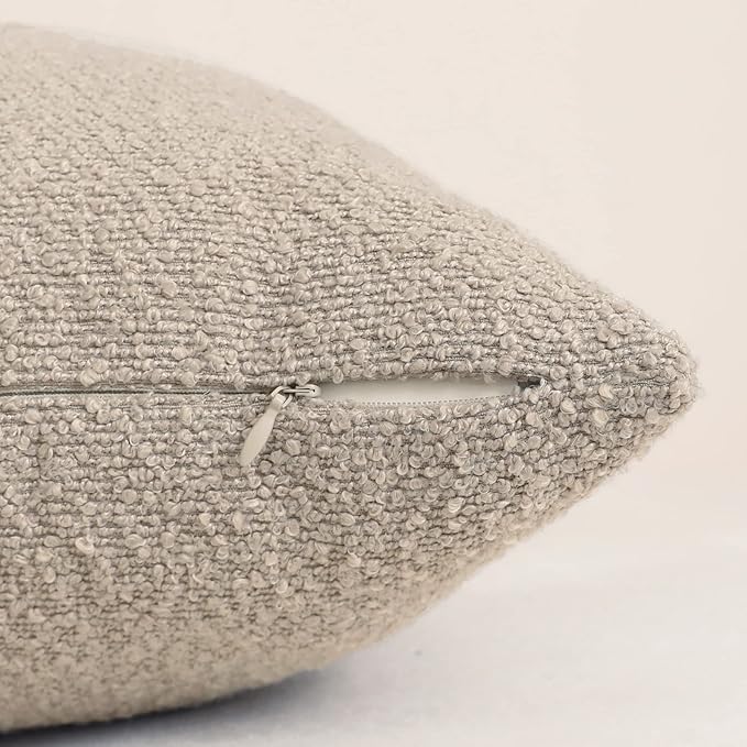 Jeneoo Light Grey Decorative Square Thick Accent Throw Pillow Covers Fine Textured Boucle Couch Cushion Case for Livingroom Sofa Decor, Set of 2, 20 x 20 Inch