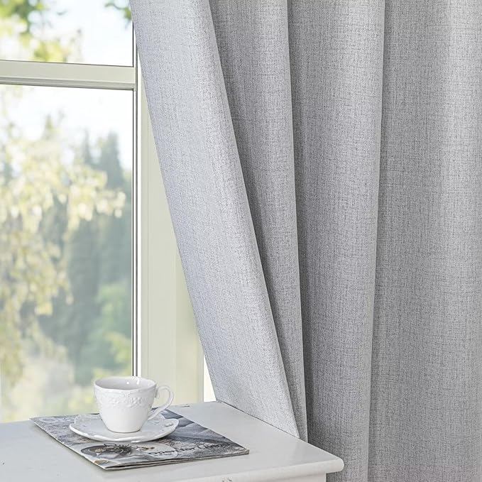 100% Blackout Curtains 72 Inch Length 2 Panels Set, Black Out Curtains for Living Room, Greyish White Thermal Insulated Grommet Drapes Bedroom Luxury Decor Privacy(37W × 72L inch, Greyish White)