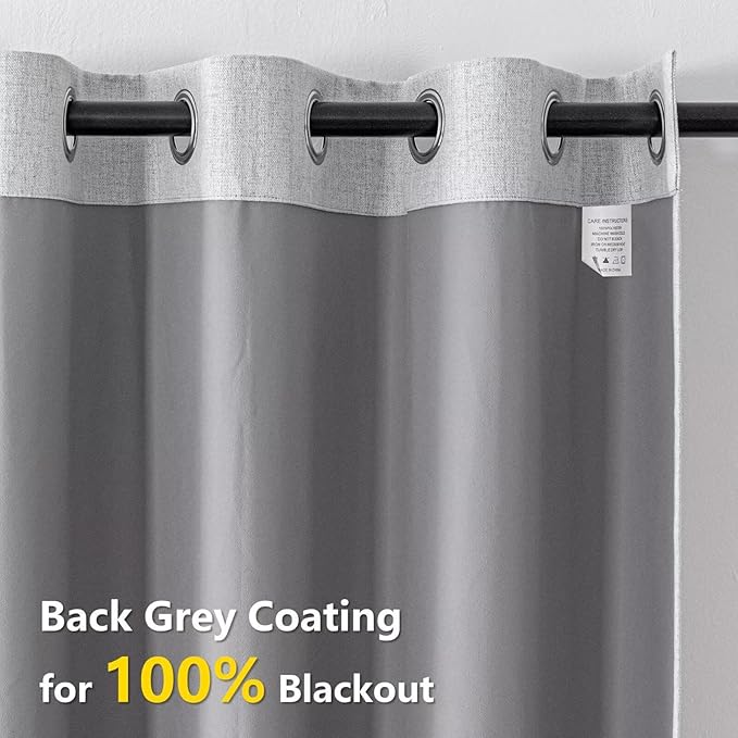 100% Blackout Curtains 90 Inch Length 2 Panels Set, Black Out Curtains for Living Room, Greyish White Thermal Insulated Grommet Drapes Bedroom Luxury Decor Privacy(37W × 90L inch, Greyish White)