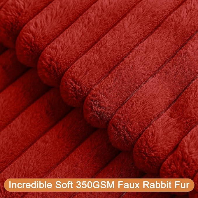 Christmas Red Faux Fur Plush Throw Pillow Covers 24x24 Set of 2 Fuzzy Striped Soft Cozy Pillowcase Luxury Decorative Pillows Square Fluffy Cushion Covers for Couch Bed Living Room