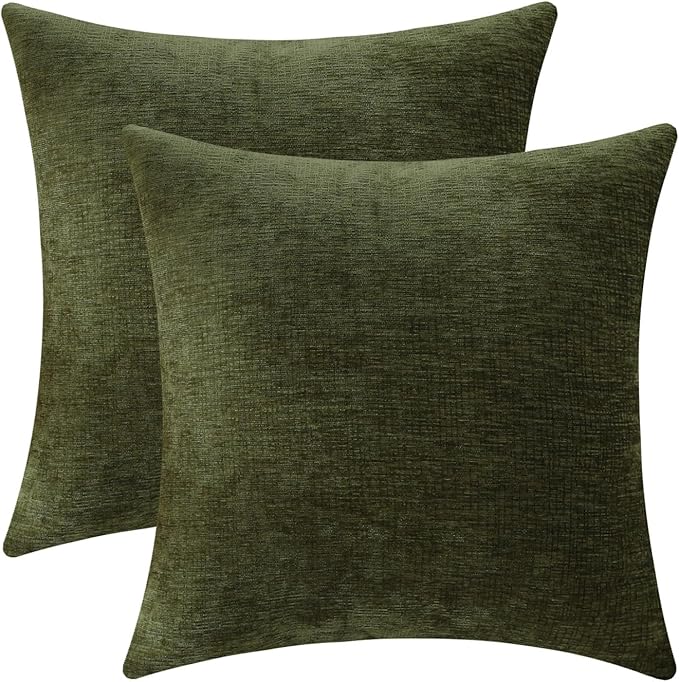 Jeneoo Sage Green Decorative Throw Pillow Covers Soft Chenille Comfy Square Couch Cushion Cases for Living Room Sofa Decor (Set of 2, 20 x 20 Inches)