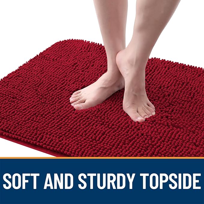 OLANLY Dog Door Mat for Muddy Paws 44x24, Absorbs Moisture and Dirt, Absorbent Non-Slip Washable Doormat, Quick Dry Chenille Mud Mat for Dogs, Entry Indoor Entryway Carpet for Inside Floor, Red